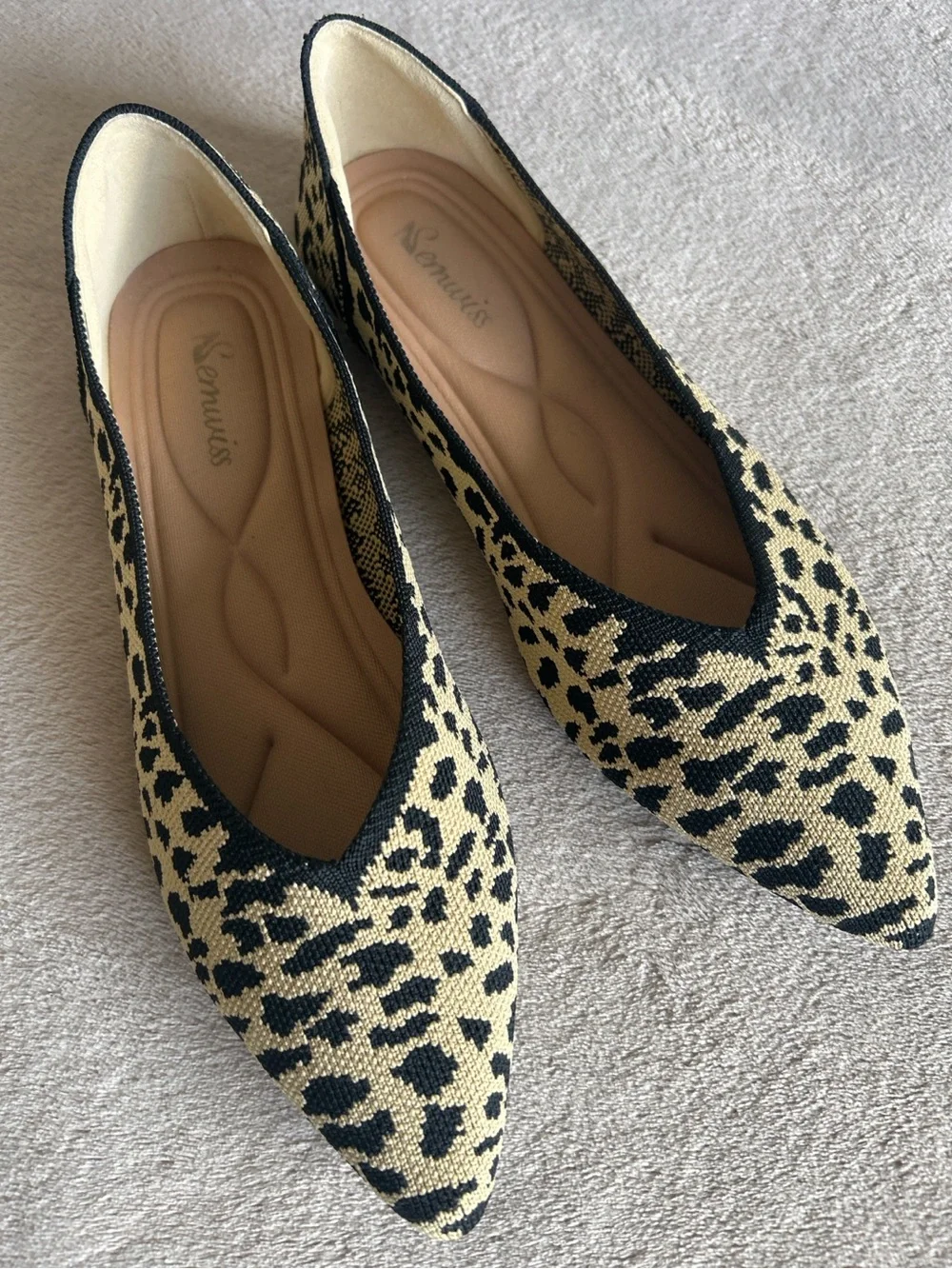 Semwiss Leopard Print Pointed Toe Flats Memory Foam Comfort Shoes EU 42 US 11